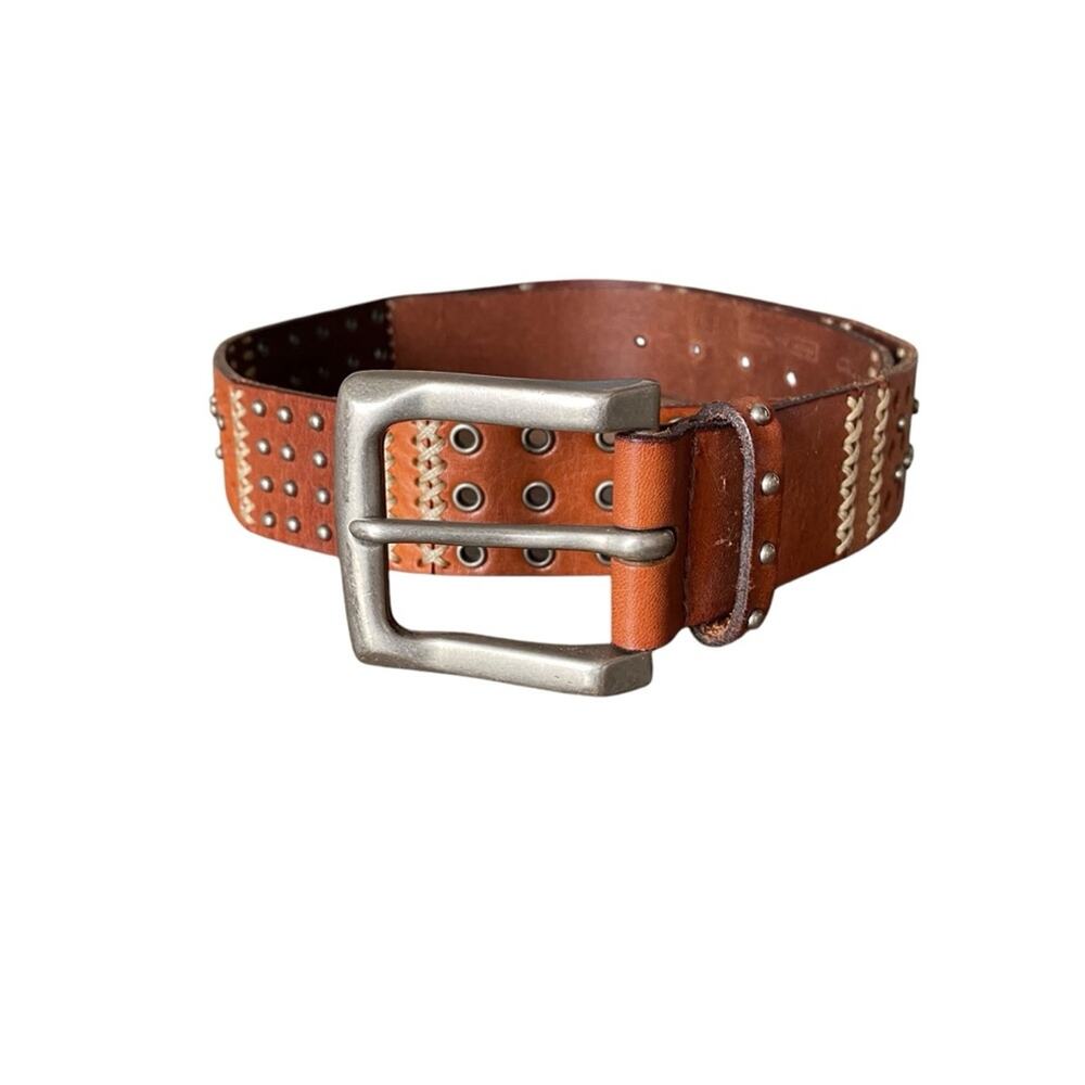 Fossil Mens Brown Leather Studded Belt size small